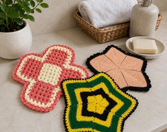 Peach Bath Cloth Set Crochet Vintage Cotton 1980s Turkish Bathroom Gift for Her