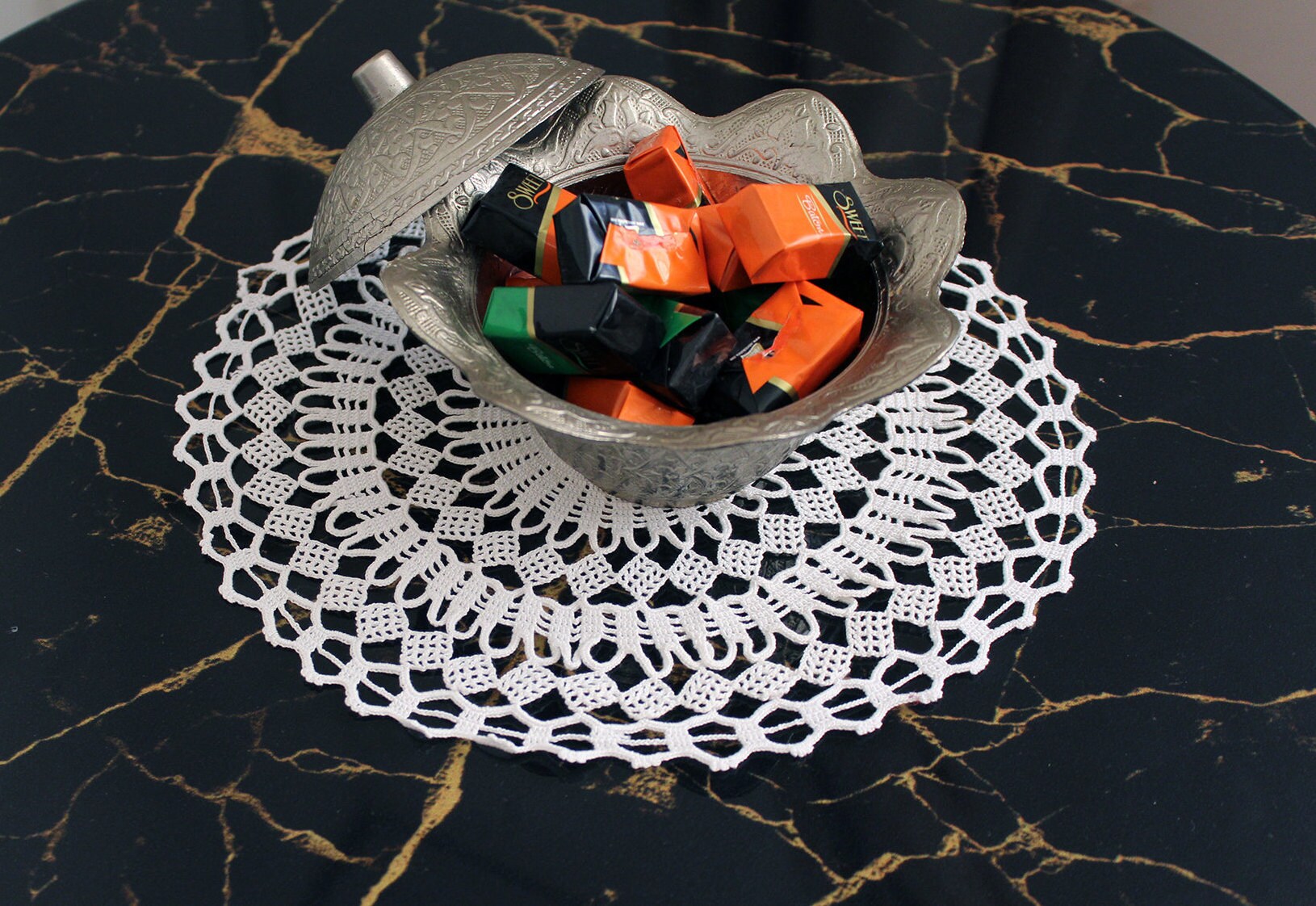 6 Pcs Crochet Doilies, Coffee Table Cover, Round Tablecloth Vintage