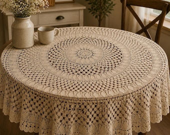 Cappuccino Spitzen Tischdecke Vintage häkeln Runden Tischdecke 1980er Jahre Handmade 163 cm Heirloom