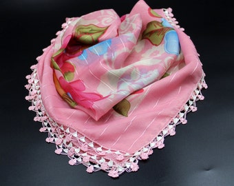 Écharpe cadeau Noël, écharpe pour femme, écharpe en coton rose, écharpe faite main, écharpe turque, foulard, bandeau, foulard en coton