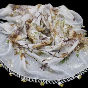 Vintage Handmade Needle Lace Scarf, Nostalgic Needle Lace Lace Soft Shawl,Floral Patterned Handmade Turkish Scarf