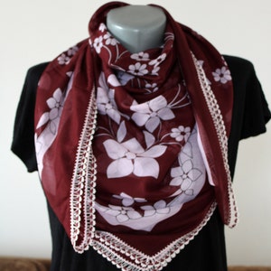 Burgunder Damenschal, burgunderfarbener Perlenschal, türkischer Arbeitsschal, Häkelschal, Muttertagsgeschenk, Haarbandana, Damen-Accessoire-Schal