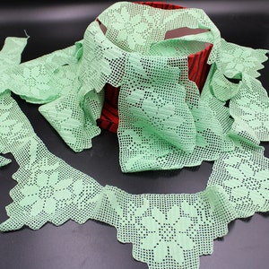 curtain Edge Lace, Sheet Lace, Handcrafted Green Lace, Crochet Lace Trim, Vintage Lace Trim,  Green Lace Trim,