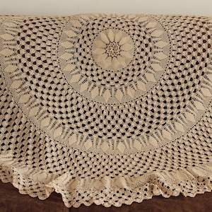 Round Lace Table Cloth, Crocheted Table Cover, Easter Gift Vintage Handmade Table Cover, Lace Table Cover, Eid Gift Round Table Cover
