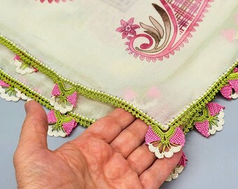 Sciarpa floreale rosa stile boho in cotone Oya Vintage da donna, regalo