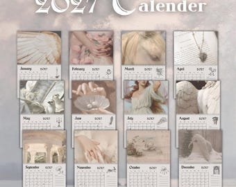 2027 Angel Wall Calendar : Angelcore Decor Vintage Angel Calendar  Romantic Gift  Coquette Decor Angel Aesthetic Lana Del Rey
