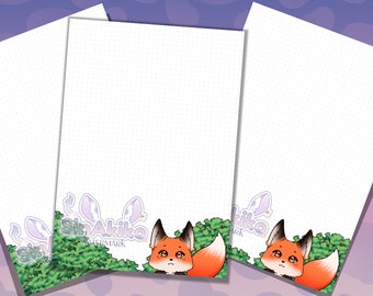 cute red fox, Druckbares Briefpapier, Druckbares Briefpapier, A4, dots, liniert, unliniert, dotgrid, PDF, digital