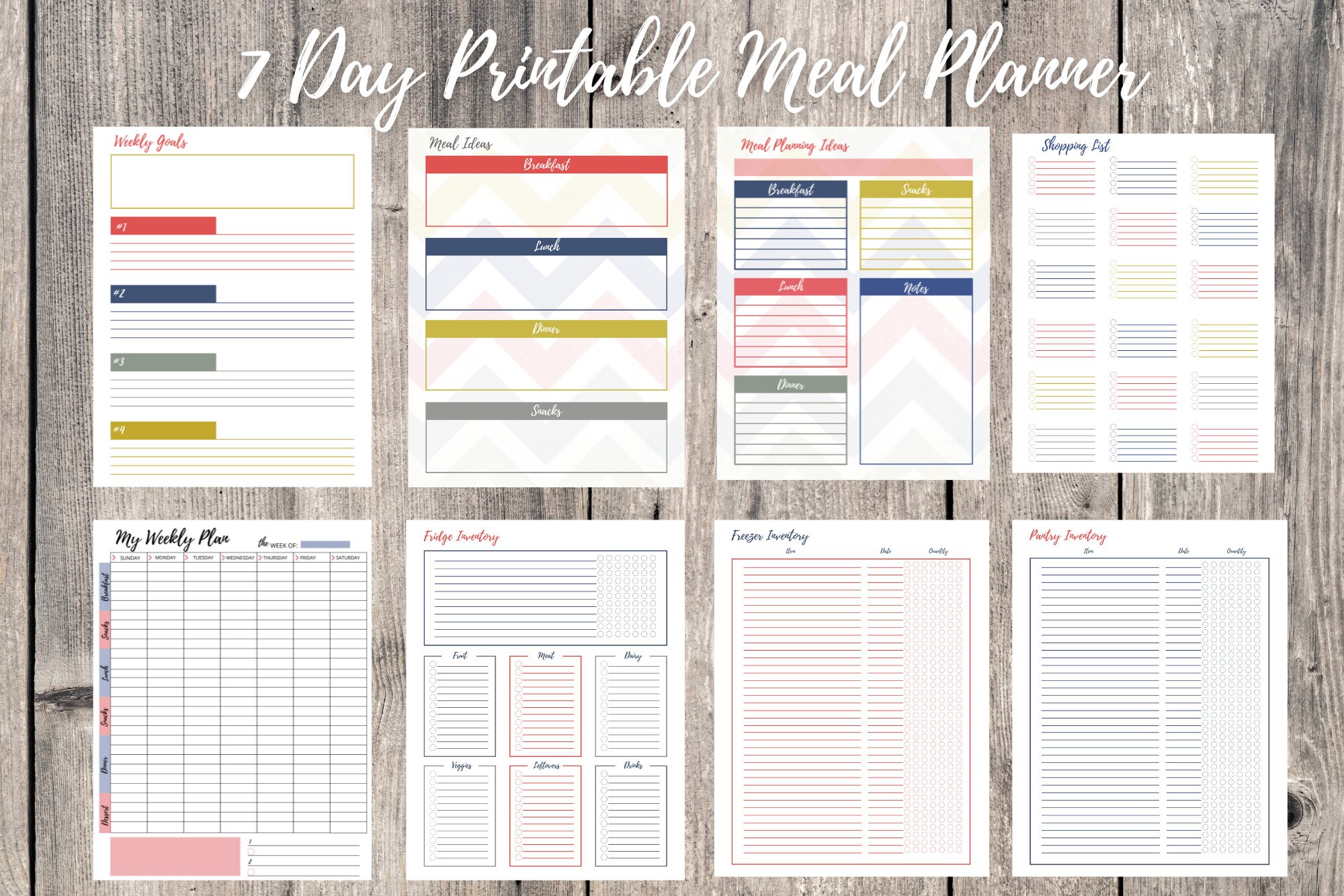 7 day meal planner pdf printable customizable meal planner etsy