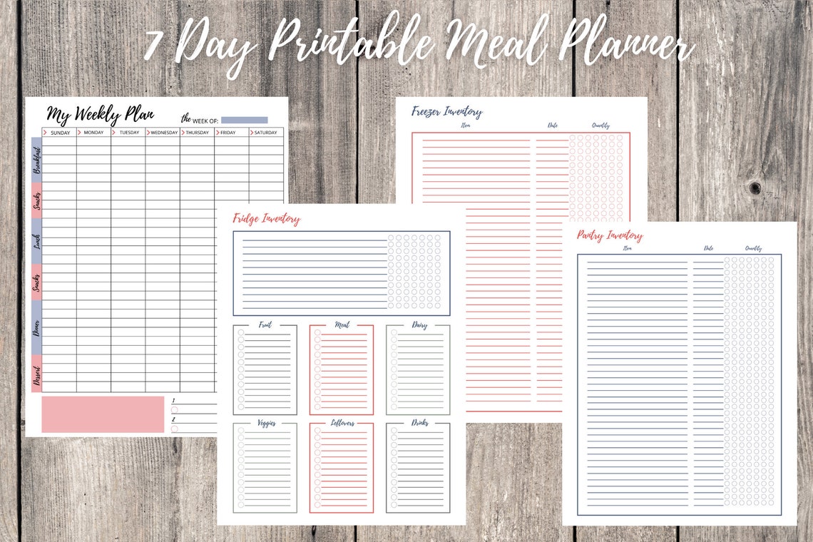 7 day meal planner pdf printable customizable meal planner etsy