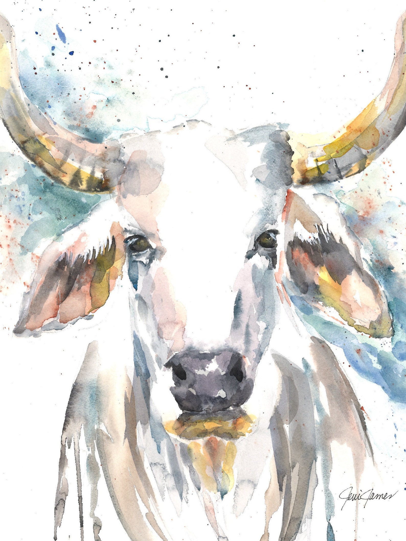 Original Watercolor Painting Braham Bull This is Not a Print - Etsy