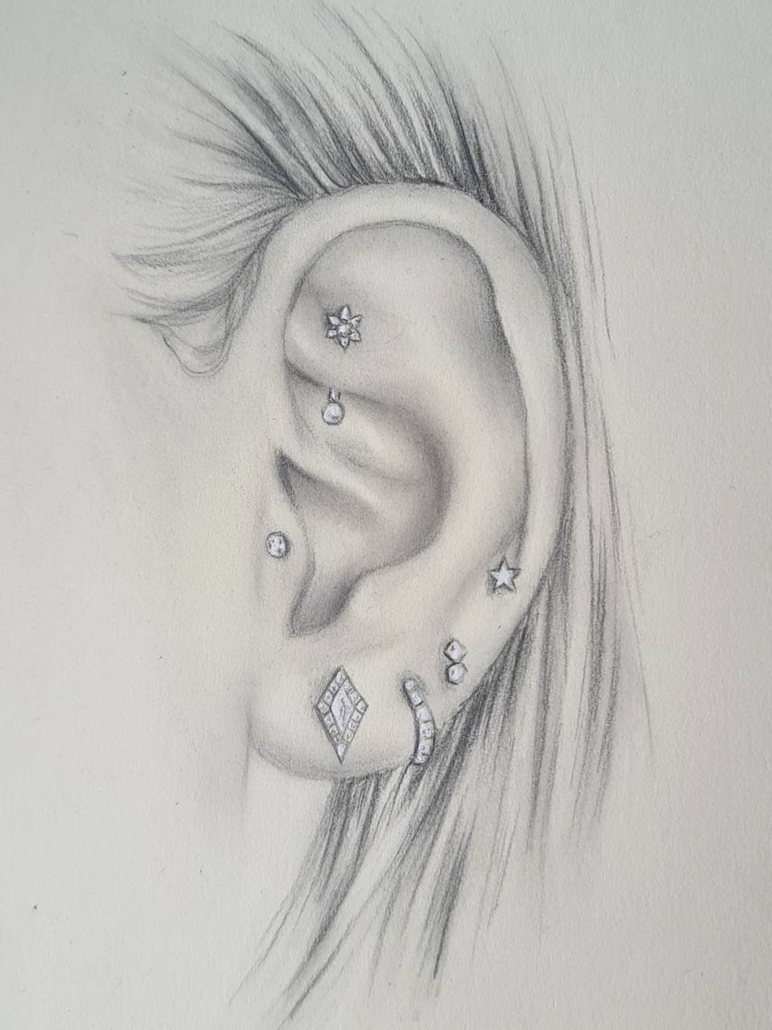 Personalised Piercing Plan Pencil Sketch Design Etsy