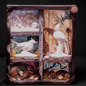 Found Object Assemblage, Vintage Ephemera Shadowbox, Altered Art, Mixed Media Decor