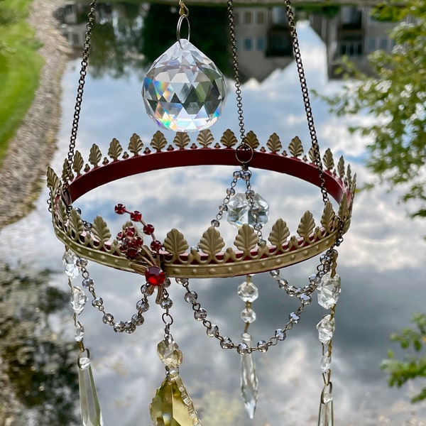 Enchanting Fairy Crown Suncatcher Chandelier with Vintage Crystals