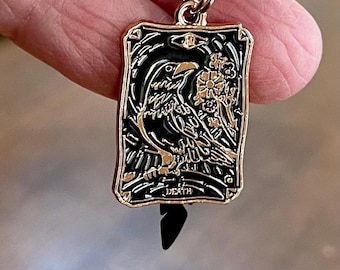Crow Tarot Card Keychain: Raven Feather Junk Journal Charm