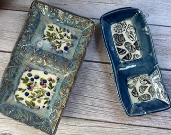 Divided Rectangle Dish, Segmented trays, Spring Pottery