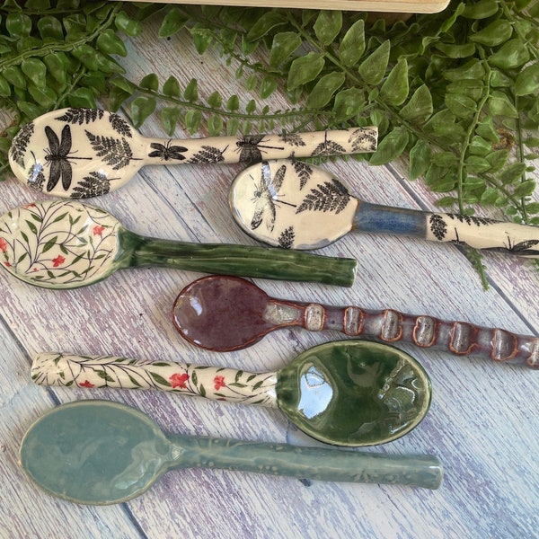 ceramic spoons, stoneware serving spoons