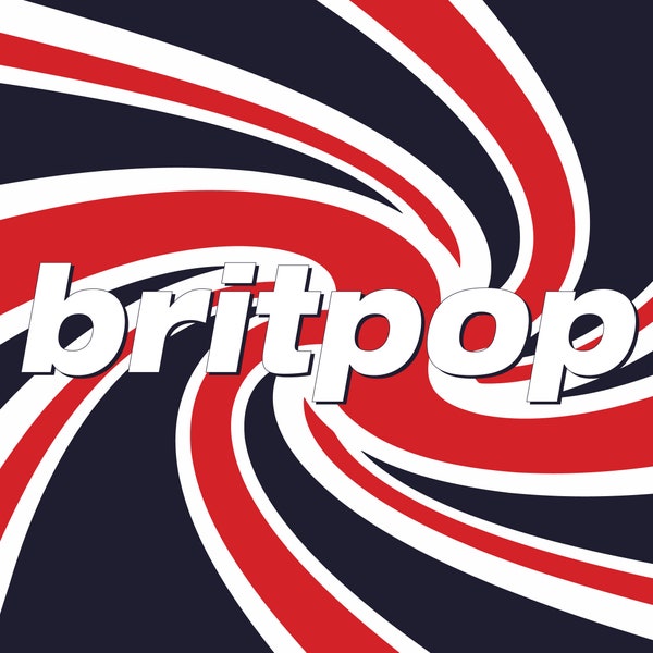 BritPop Sticker 2" x 2" inch square vinyl Brit Pop bumper sticker with a Britpop logo on a swirled union jack flag - Brit-Pop