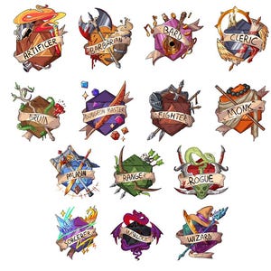 Dungeons and Dragons Class Stickers DnD Character Vinyl Stickers Tabletop RPG Decals Nerdy Gamer Gift Fantasy Laptop Stickers