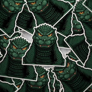 Classic Godzilla Sticker – Retro Kaiju & Monster Art Decal, Anime Fandom Gift for Laptop, Water Bottle, Journal –Holo, Matte, Glitter Finish