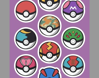 Feuille d'autocollants inspirés de Pokémon | Collection de jolies boules de jeu et autocollants de jeu de dessin animé kawaii