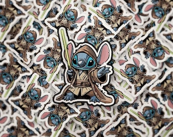 Stickers mashup Jedi Stitch et vinyle d'anime de science-fiction