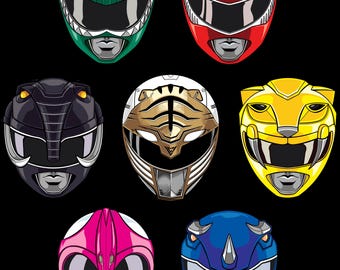 Power Rangers Helmet Sticker Set & Singles – Dino-Inspired Ranger Vinyl Stickers in Glossy, Matte, Holo, Glitter Finishes