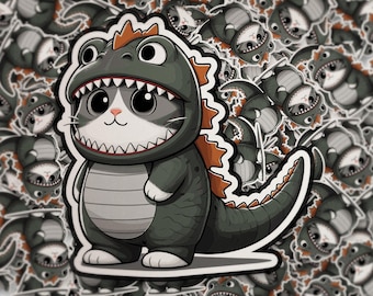 Sticker chat Kaiju - Sticker vinyle Monster Kitty, parodie lézard géant pour ordinateur portable et bouteille d'eau