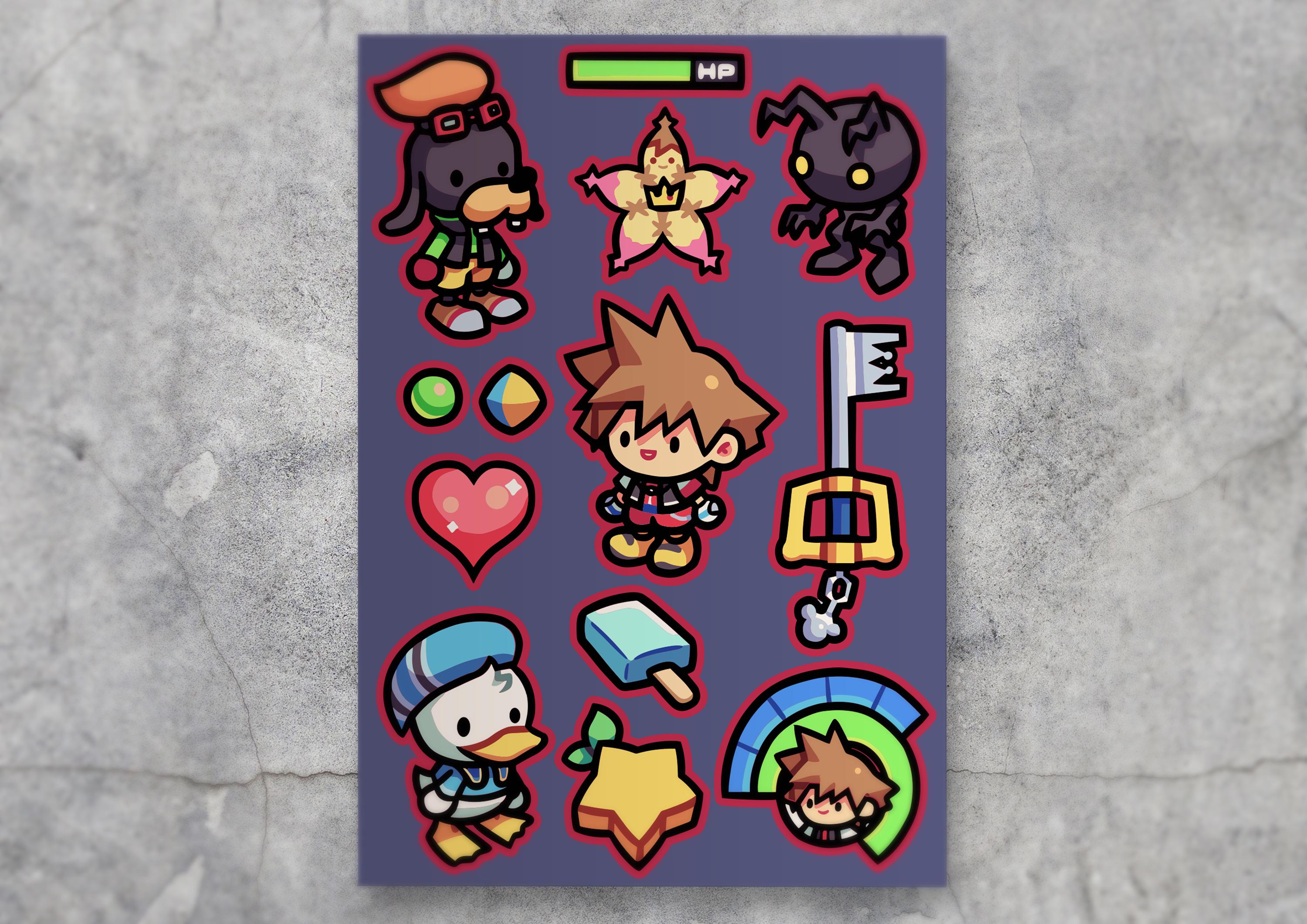 Kingdom Hearts Chibi Sticker Sheet: Sora, Donald, Goofy, Keyblade