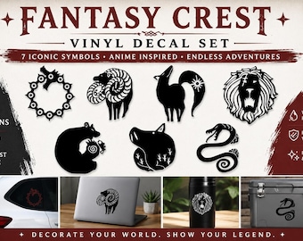 Ensemble d'autocollants en vinyle à l'effigie des Sept Péchés Capitaux, collection de symboles inspirés des animés et autocollants en vinyle style manga pour voiture, ordinateur portable et fenêtre