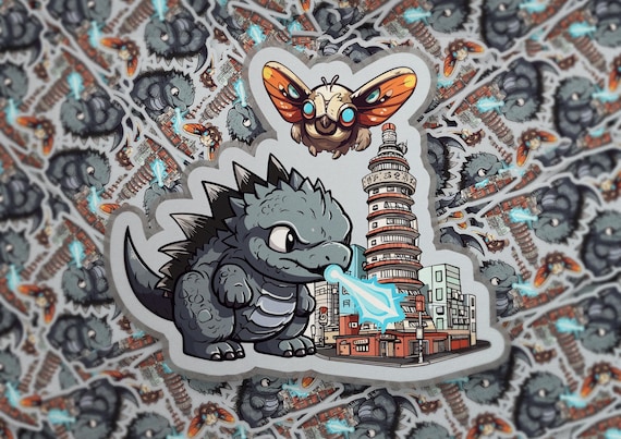 Chibi Godzilla & Mothra Sticker – Kaiju Anime Decal, Tokyo Art