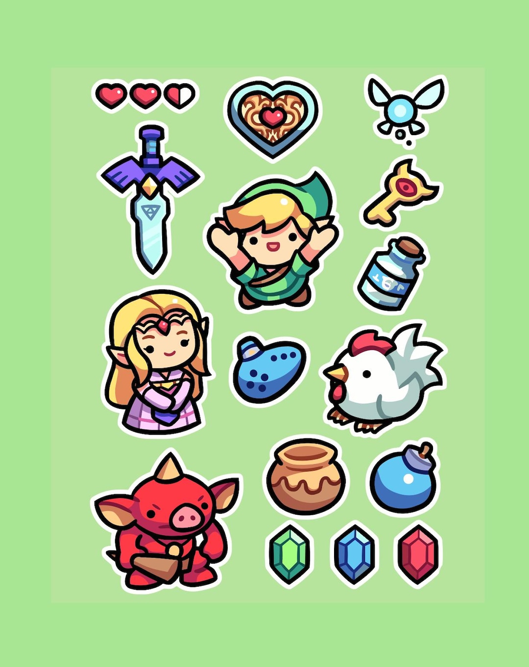 Gaming Chibi Sticker Zelda Chibi Vinyl Sticker Sheet: Gamer Laptop Stickers - Etsy