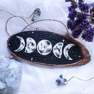 Moon Phase Wood Ornament- Handpainted