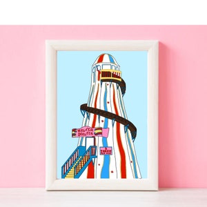 Brighton art Brighton print wall art gallery wall Seaside print gift idea helterskelter wall art kitsch print pier a4 print beach