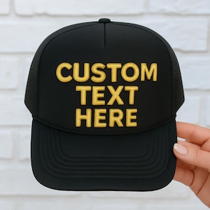 Puff Print Trucker Hat Custom – Personalized Foam Front Snapback – Raised Logo Design – Custom Your Hat, events, teams puff text cap