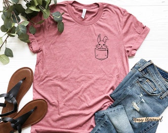 Bunny Shirt, Pocket Bunny Shirt, Easter Bunny Shirt, Pocket Shirt, Rabbit Shirt, Bunny Tshirt, Rabbit Lover Gift, Rabbit Gift