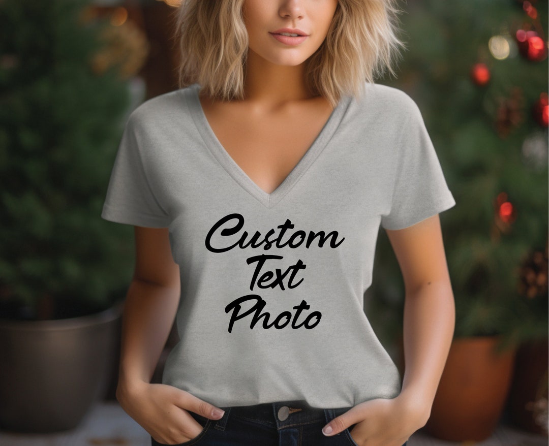 Custom V-neck Shirt Design Your Own Tee, Personalized Text & Logo ...