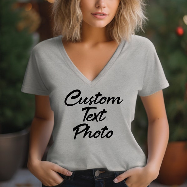 Custom V-Neck Shirt - Design Your Own Tee, Personalized Text & Logo Graphics, Soft Cotton Blend, Ideal for Gifts Personal Wardrobe