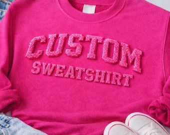 Glitter Puff Sweatshirt - Custom Raised Text, Comfortable Fit