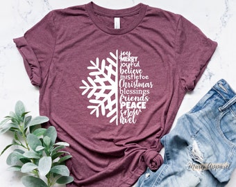 Joy Merry Joyful Believe Christmas Blessing Friends Peace Snow Noel Shirt, Snow Flake Shirt, Christmas Winter Shirt, Christmas Shirt