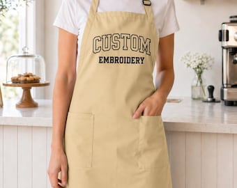 Custom Name Apron: Embroidered Kitchen or BBQ Wear (Adjustable, Pockets)
