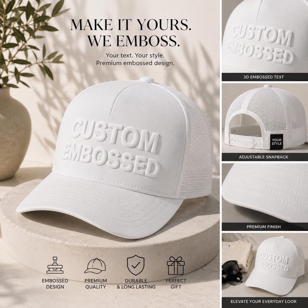 Adjustable Foam Trucker Hat with Mesh Backing - Embroidered Letter Print Embroidered Foam Trucker Hat, Personalized Mesh Snapback Cap  main image 4