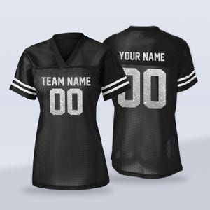 Custom Glitter Football Jersey Shirt – Personalized Name & Number Game Day Tee Sparkle Sports Fan Shirt – Birthday or Christmas Gift for Her