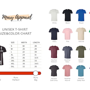 K&ouml;nnte beinhalten: Unisex-T-Shirt Gr&ouml;&szlig;en- und Farbtabelle mit Ma&szlig;en in Zoll. Die Tabelle zeigt verschiedene Farben von T-Shirts, darunter Wei&szlig;, Schwarz, K&ouml;nigsblau, Rot, Marineblau, Rosa, Natur, Irisch Gr&uuml;n, Heidelbeerfarben, Marineblau, Milit&auml;rgr&uuml;n, Hellgrau, Dunkelgrau, Flieder, Dunkelblau und Lila.