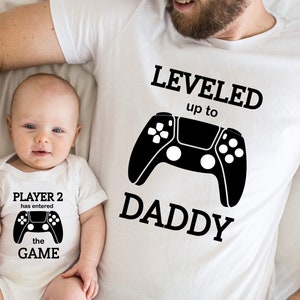 Leveled Up To Daddy Shirt, Father&#39;s Day Shirt, New Dad Gift, Player 2 Has Entered The Game Shirt, Father&#39;s Day Gift, New Dad, Matching Shirt