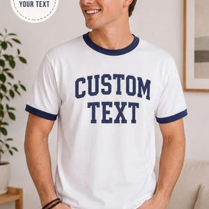 Vintage Ringer Tee Custom Printed Shirt: Retro Two Tone Style, Midweight Cotton (Unisex Fit)