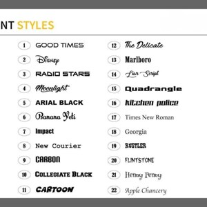 a collection of various font styles, including Disney, Marlboro, Radio Stars, Moonlight, Quadrangle, Kitchen police, Impact, New Courier, Carbon, Flintstone, College Black, Cartoon, and Apple Chancery.