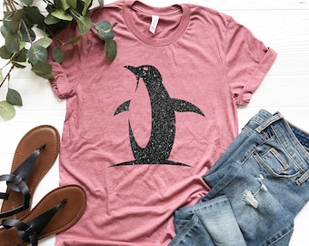 Penguin Glitter Shirt, Glitter Penguin Gift, Penguin Lover Gift, Cute Penguin Shirt, Penguin Lover Shirt, Penguin Tee, Christmas Shirt