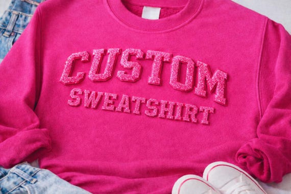 Glitter Puff Sweatshirt - Custom Raised Text, Comfortable Fit