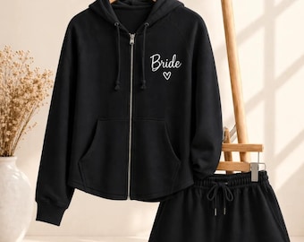 Bridal Zip Hoodie and Shorts Set: Custom Text - Logo, Matching Lounge Wear