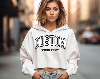 Custom Crop Hooded Sweatshirt, Personalized cropped hoodies, Team hoodies, Varsity Cropped Sweatshirt, Personalized College Letters Hoodie